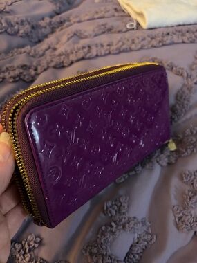 Louis Vuitton Purple Patent Monogram Zip Wallet with Gold Hardware pre owned